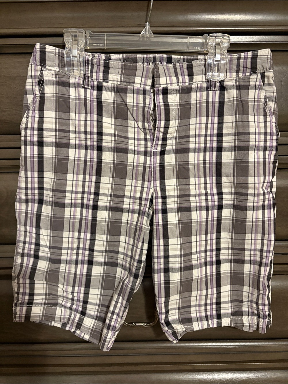 Sonoma Plaid Women's Bermuda Shorts - White, Gray & Purple